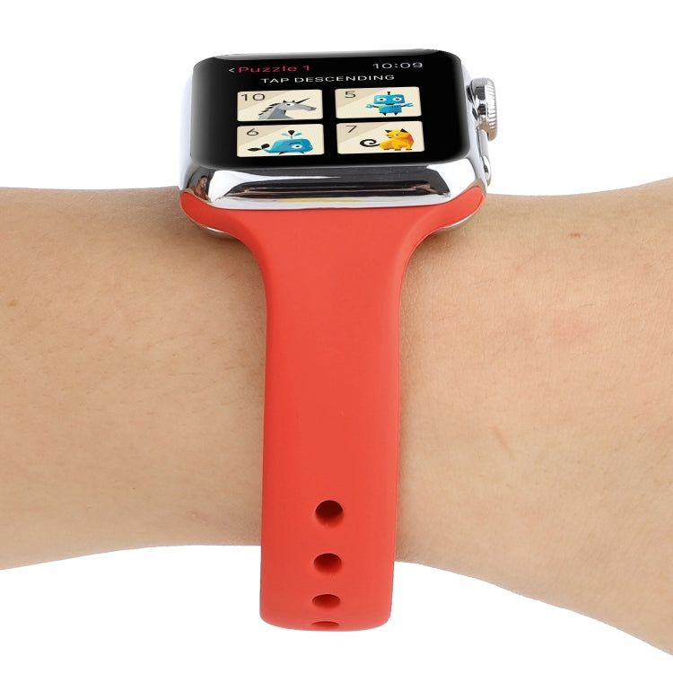 Lisslune | For Apple Watch Series 8&7 41mm / SE 2&6&SE&5&4 40mm / 3&2&1 38mm Thin Silicone Double Closure Bracelet (Coral Red)