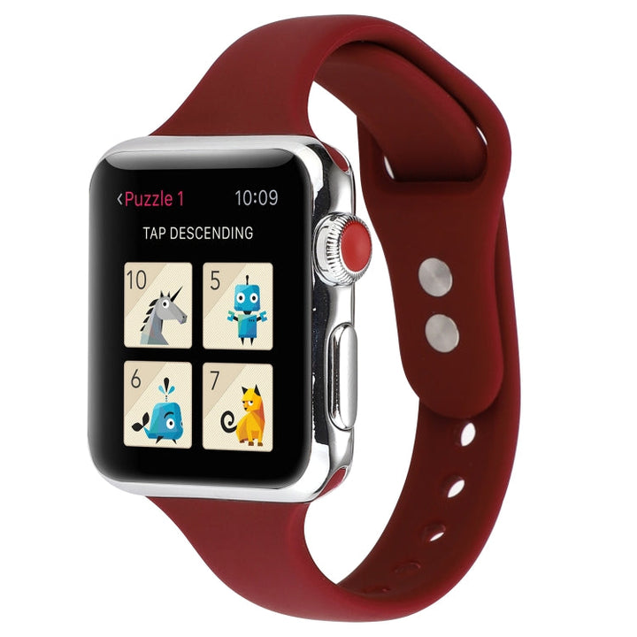 Lisslune | For Apple Watch Series 8&7 41mm / SE 2&6&SE&5&4 40mm / 3&2&1 38mm Thin Silicone Double Closure Watch Band (Wine Red)
