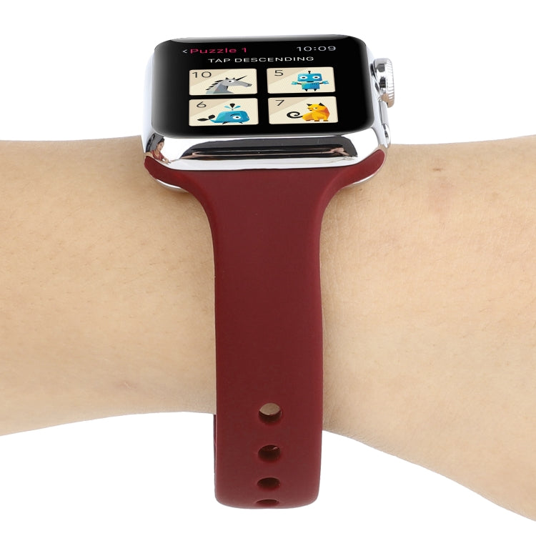 Lisslune | For Apple Watch Series 8&7 41mm / SE 2&6&SE&5&4 40mm / 3&2&1 38mm Thin Silicone Double Closure Watch Band (Wine Red)
