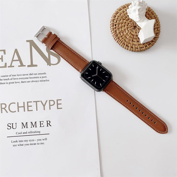 Lisslune | For Apple Watch 5 & 4 44mm / 3 & 2 & 1 42mm V Tail Style Stitching Leather Watch Band (Brown)