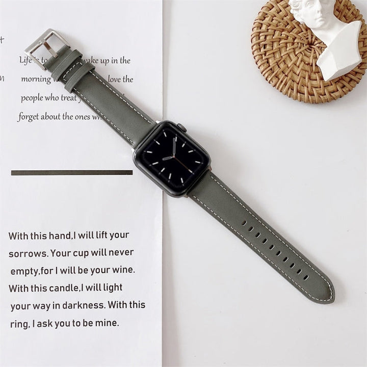 Lisslune | For Apple Watch 5 & 4 44mm / 3 & 2 & 1 42mm V Tail Style Stitching Leather Watch Band (Gray)