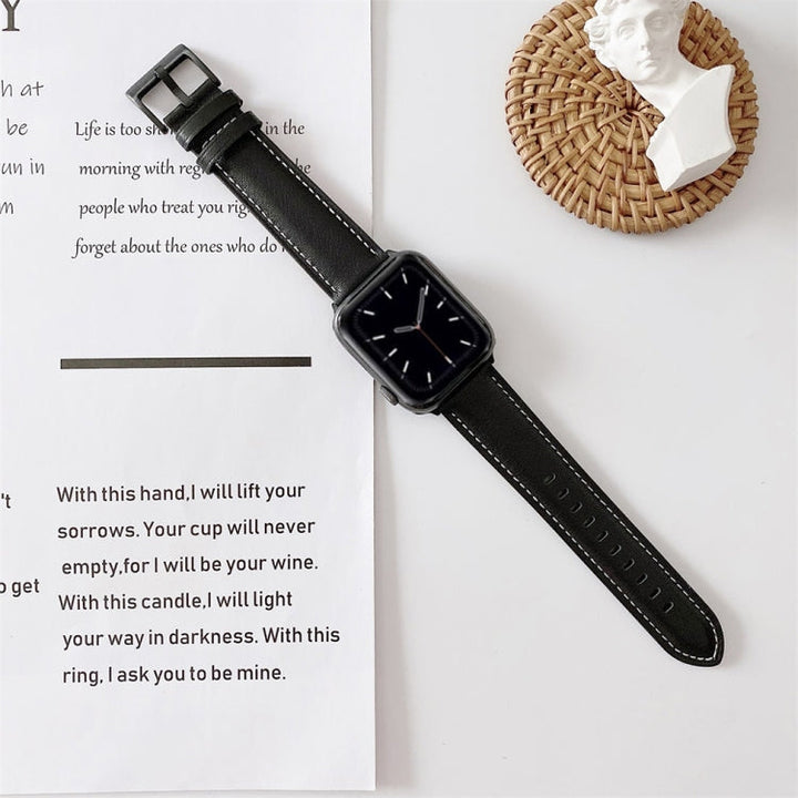Lisslune | For Apple Watch 5 & 4 44mm / 3 & 2 & 1 42mm V Tail Style Stitching Leather Band (Black)