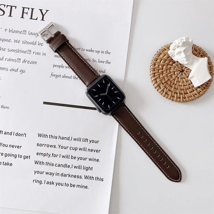 Lisslune | For Apple Watch 5 & 4 44mm / 3 & 2 & 1 42mm V Tail Style Stitching Leather Watch Strap (Coffee)