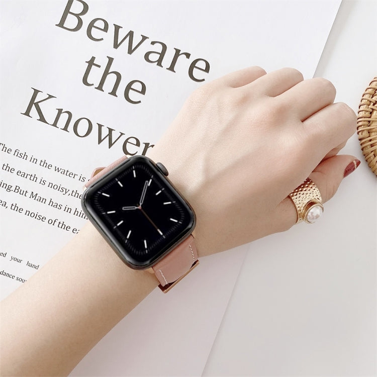 Lisslune | For Apple Watch Series 9&8&7 41mm / SE 3&SE 2&6&SE&5&4 40mm / 3&2&1 38mm V Tail Style Sew Leather Watch Band (Dark Blue)