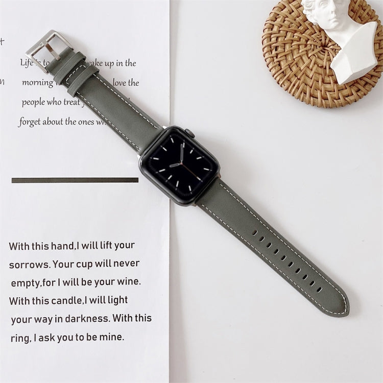 Lisslune | For Apple Watch Series 9&8&7 41mm / SE 3&SE 2&6&SE&5&4 40mm / 3&2&1 38mm V Tail Style Stitching Leather Watch Band (Grey)