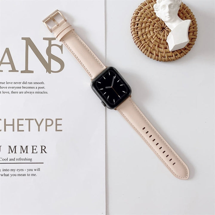 Lisslune | For Apple Watch Series 9&8&7 41mm / SE 3&SE 2&6&SE&5&4 40mm / 3&2&1 38mm V Tail Style Stitching Leather Watch Band (Beige)