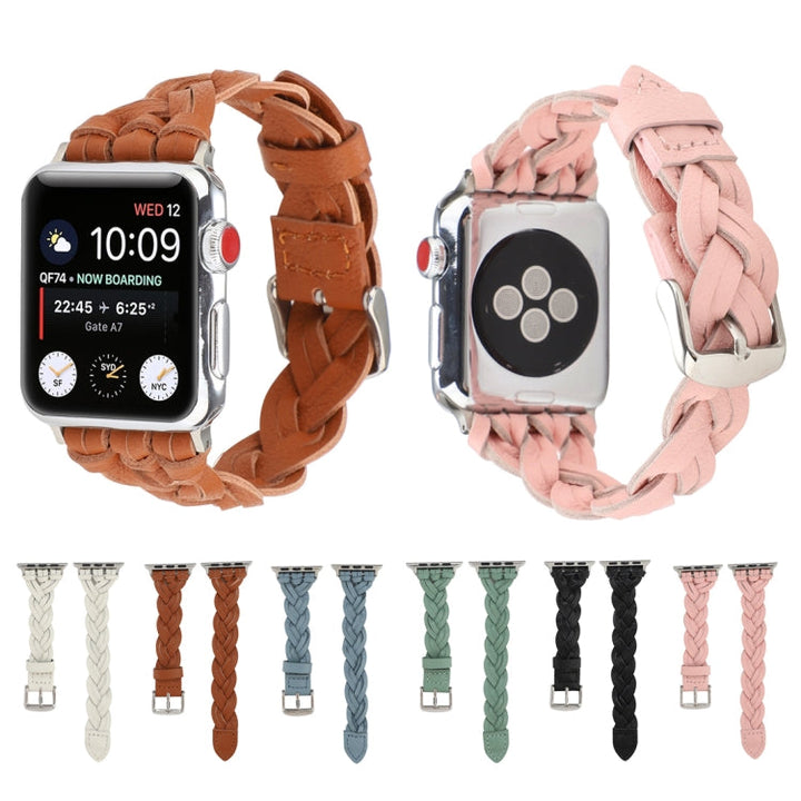 Lisslune | For Apple Watch Ultra 49mm & Watch Ultra 2 49mm / Series 9 & 8 & 7 45mm / SE 3 & SE 2 & 6 & SE & 5 & 4 44mm / 3 & 2 & 1 42mm Leather Braided Single Loop Watch Band (White)