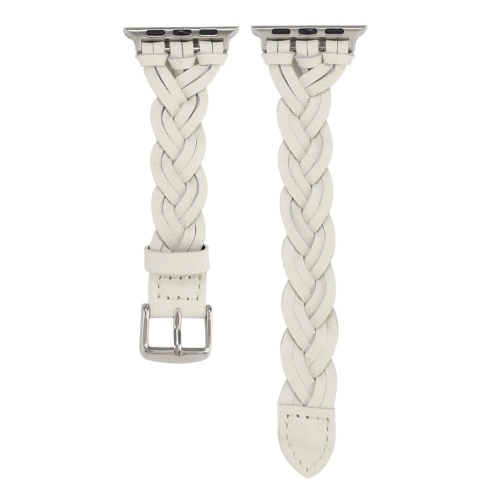 Lisslune | For Apple Watch Series 9&8&7 41mm / SE 3&SE 2&6&SE&5&4 40mm / 3&2&1 38mm Leather Braided Single Loop Watch Band (White)