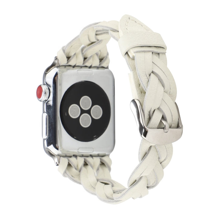 Lisslune | For Apple Watch Series 9&8&7 41mm / SE 3&SE 2&6&SE&5&4 40mm / 3&2&1 38mm Leather Braided Single Loop Watch Band (White)