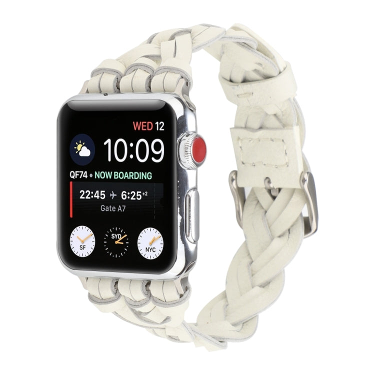 Lisslune | For Apple Watch Series 9&8&7 41mm / SE 3&SE 2&6&SE&5&4 40mm / 3&2&1 38mm Leather Braided Single Loop Watch Band (White)