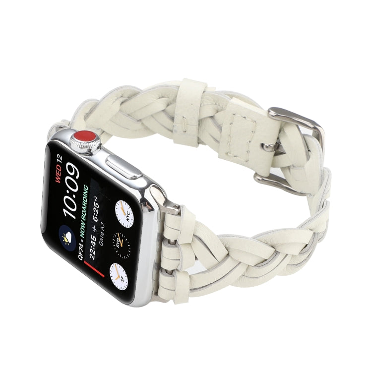 Lisslune | For Apple Watch Series 9&8&7 41mm / SE 3&SE 2&6&SE&5&4 40mm / 3&2&1 38mm Leather Braided Single Loop Watch Band (White)