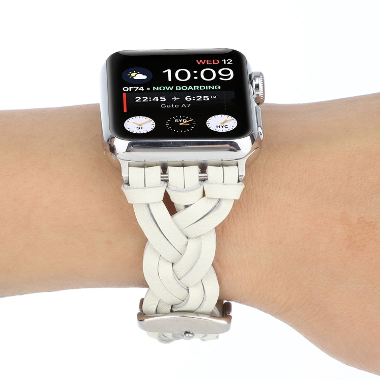 Lisslune | For Apple Watch Series 9&8&7 41mm / SE 3&SE 2&6&SE&5&4 40mm / 3&2&1 38mm Leather Braided Single Loop Watch Band (White)