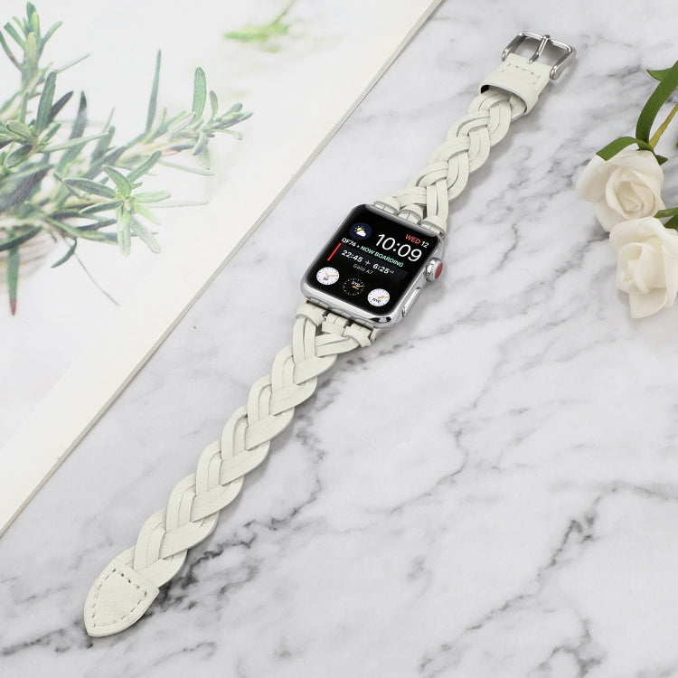 Lisslune | For Apple Watch Series 9&8&7 41mm / SE 3&SE 2&6&SE&5&4 40mm / 3&2&1 38mm Leather Braided Single Loop Watch Band (White)