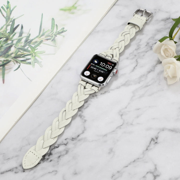 Lisslune | For Apple Watch Series 9&8&7 41mm / SE 3&SE 2&6&SE&5&4 40mm / 3&2&1 38mm Leather Braided Single Loop Watch Band (White)