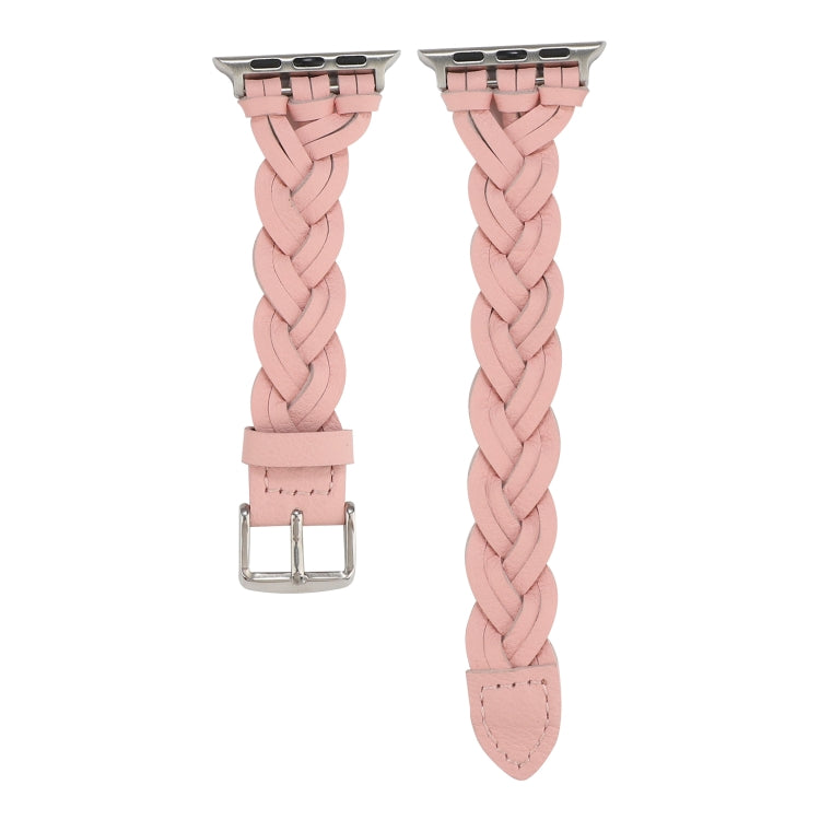 Lisslune | For Apple Watch Series 9&8&7 41mm / SE 3&SE 2&6&SE&5&4 40mm / 3&2&1 38mm Leather Woven Single Loop Watch Band (Pink)