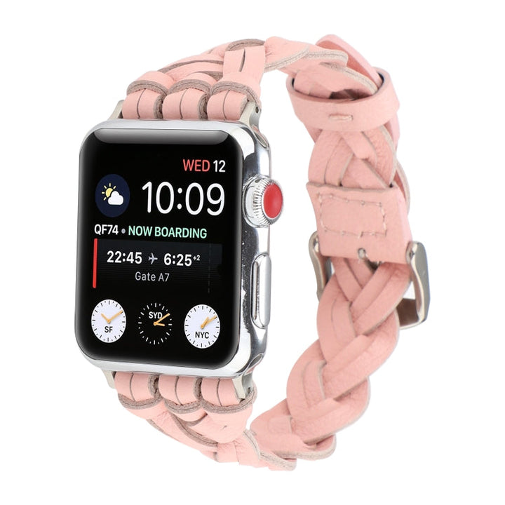 Lisslune | For Apple Watch Series 9&8&7 41mm / SE 3&SE 2&6&SE&5&4 40mm / 3&2&1 38mm Leather Woven Single Loop Watch Band (Pink)