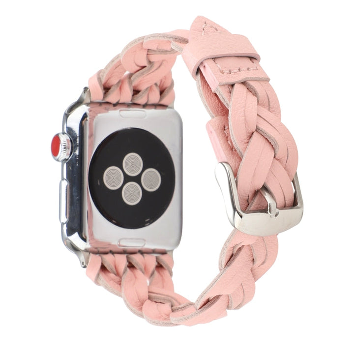 Lisslune | For Apple Watch Series 9&8&7 41mm / SE 3&SE 2&6&SE&5&4 40mm / 3&2&1 38mm Leather Woven Single Loop Watch Band (Pink)