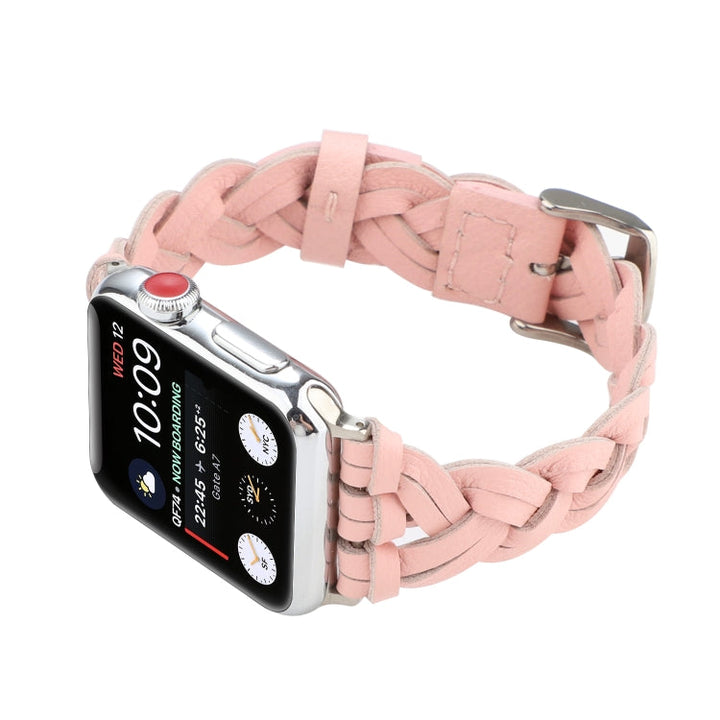 Lisslune | For Apple Watch Series 9&8&7 41mm / SE 3&SE 2&6&SE&5&4 40mm / 3&2&1 38mm Leather Woven Single Loop Watch Band (Pink)