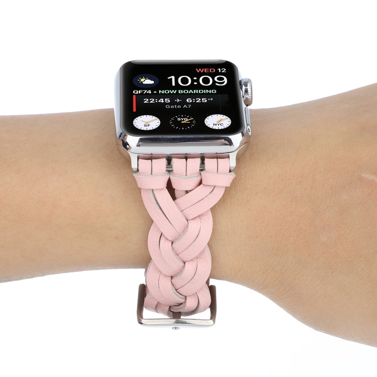 Lisslune | For Apple Watch Series 9&8&7 41mm / SE 3&SE 2&6&SE&5&4 40mm / 3&2&1 38mm Leather Woven Single Loop Watch Band (Pink)