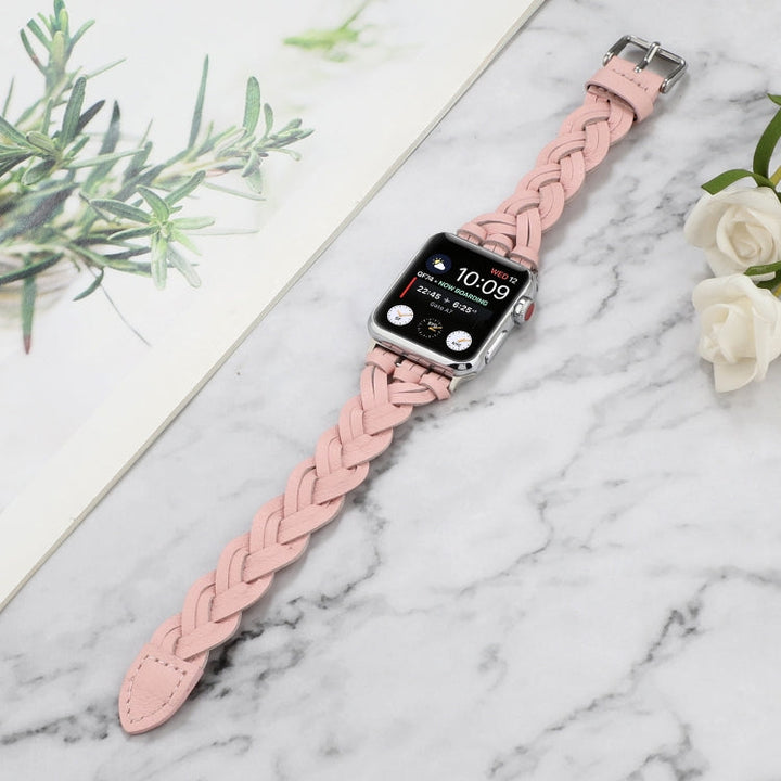 Lisslune | For Apple Watch Series 9&8&7 41mm / SE 3&SE 2&6&SE&5&4 40mm / 3&2&1 38mm Leather Woven Single Loop Watch Band (Pink)
