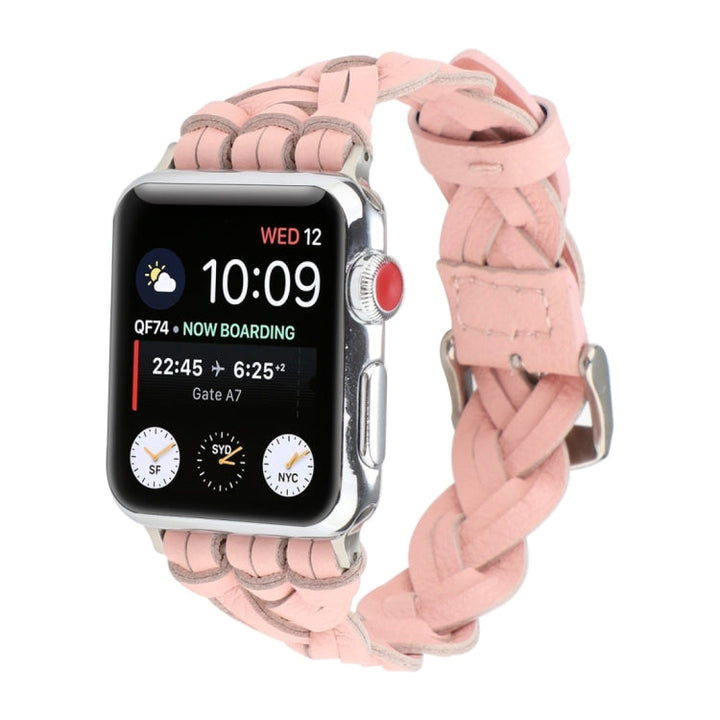 Lisslune | For Apple Watch Series 9&8&7 41mm / SE 3&SE 2&6&SE&5&4 40mm / 3&2&1 38mm Leather Woven Single Loop Watch Band (Pink)