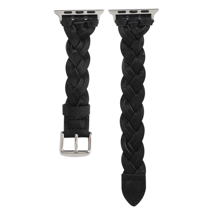 Lisslune | For Apple Watch Series 9&8&7 41mm / SE 3&SE 2&6&SE&5&4 40mm / 3&2&1 38mm Leather Woven Single Loop Band (Black)