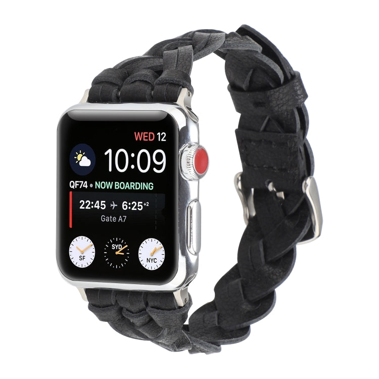 Lisslune | For Apple Watch Series 9&8&7 41mm / SE 3&SE 2&6&SE&5&4 40mm / 3&2&1 38mm Leather Woven Single Loop Band (Black)