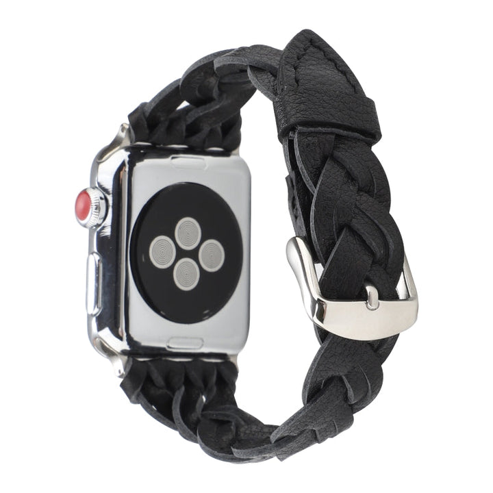 Lisslune | For Apple Watch Series 9&8&7 41mm / SE 3&SE 2&6&SE&5&4 40mm / 3&2&1 38mm Leather Woven Single Loop Band (Black)