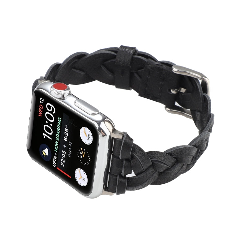 Lisslune | For Apple Watch Series 9&8&7 41mm / SE 3&SE 2&6&SE&5&4 40mm / 3&2&1 38mm Leather Woven Single Loop Band (Black)