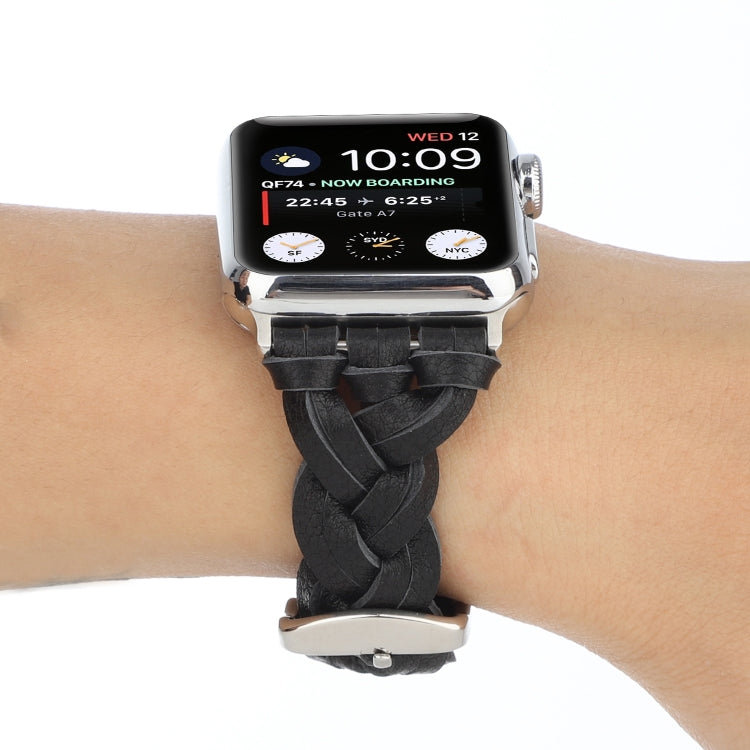 Lisslune | For Apple Watch Series 9&8&7 41mm / SE 3&SE 2&6&SE&5&4 40mm / 3&2&1 38mm Leather Woven Single Loop Band (Black)