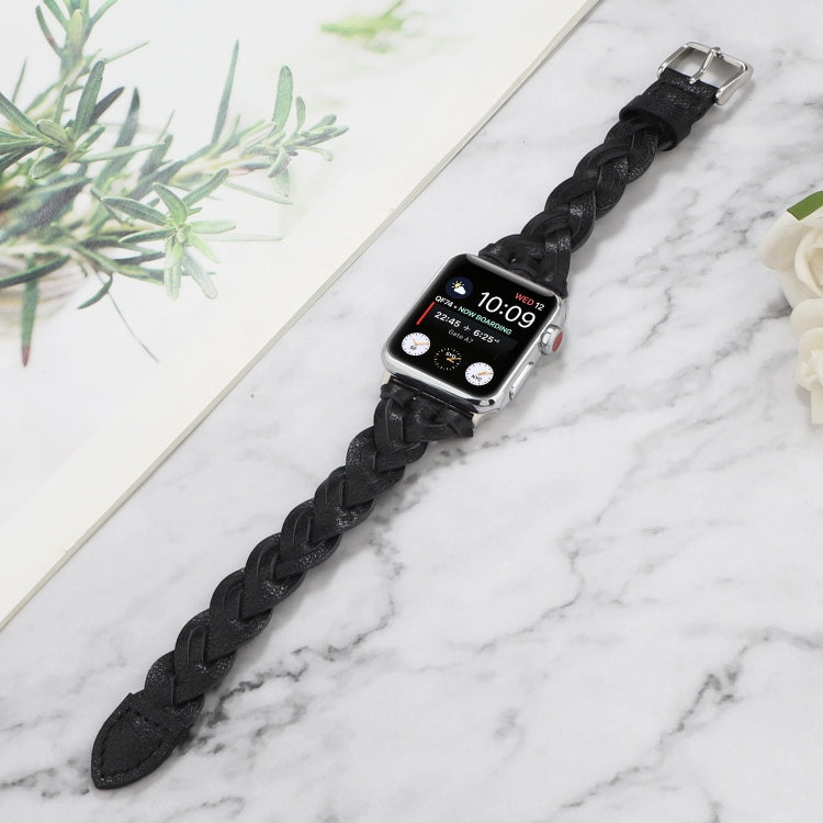Lisslune | For Apple Watch Series 9&8&7 41mm / SE 3&SE 2&6&SE&5&4 40mm / 3&2&1 38mm Leather Woven Single Loop Band (Black)