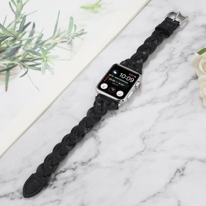 Lisslune | For Apple Watch Series 9&8&7 41mm / SE 3&SE 2&6&SE&5&4 40mm / 3&2&1 38mm Leather Woven Single Loop Band (Black)