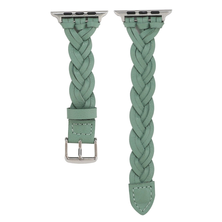Lisslune | For Apple Watch Series 9&8&7 41mm / SE 3&SE 2&6&SE&5&4 40mm / 3&2&1 38mm Leather Woven Single Loop Band (Green)