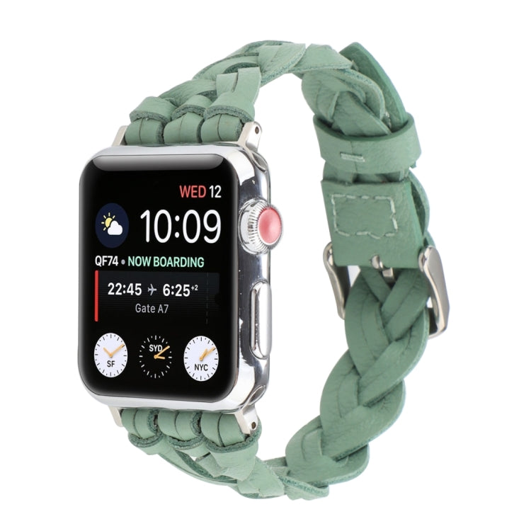 Lisslune | For Apple Watch Series 9&8&7 41mm / SE 3&SE 2&6&SE&5&4 40mm / 3&2&1 38mm Leather Woven Single Loop Band (Green)