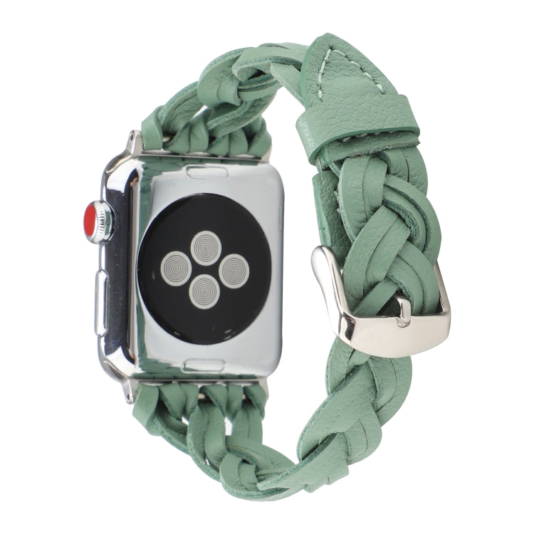 Lisslune | For Apple Watch Series 9&8&7 41mm / SE 3&SE 2&6&SE&5&4 40mm / 3&2&1 38mm Leather Woven Single Loop Band (Green)