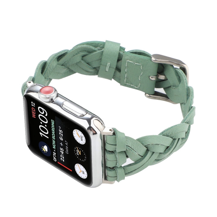 Lisslune | For Apple Watch Series 9&8&7 41mm / SE 3&SE 2&6&SE&5&4 40mm / 3&2&1 38mm Leather Woven Single Loop Band (Green)
