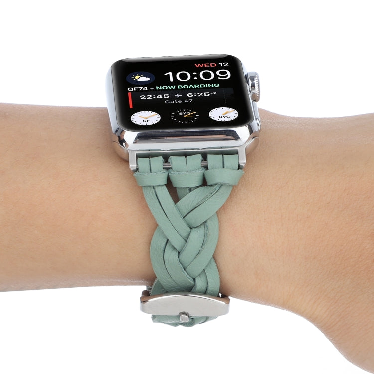 Lisslune | For Apple Watch Series 9&8&7 41mm / SE 3&SE 2&6&SE&5&4 40mm / 3&2&1 38mm Leather Woven Single Loop Band (Green)