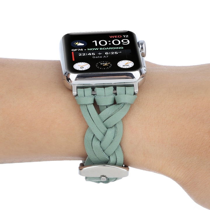 Lisslune | For Apple Watch Series 9&8&7 41mm / SE 3&SE 2&6&SE&5&4 40mm / 3&2&1 38mm Leather Woven Single Loop Band (Green)