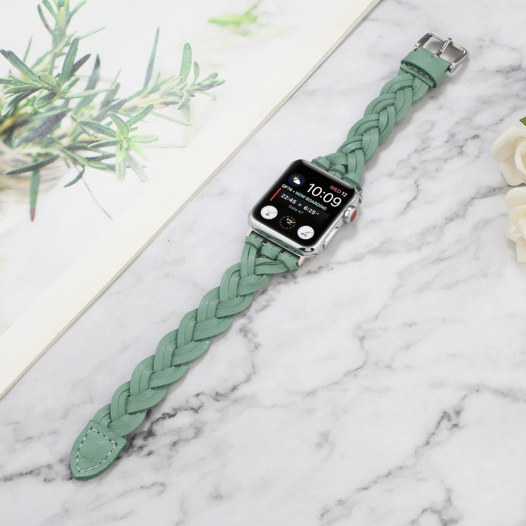 Lisslune | For Apple Watch Series 9&8&7 41mm / SE 3&SE 2&6&SE&5&4 40mm / 3&2&1 38mm Leather Woven Single Loop Band (Green)