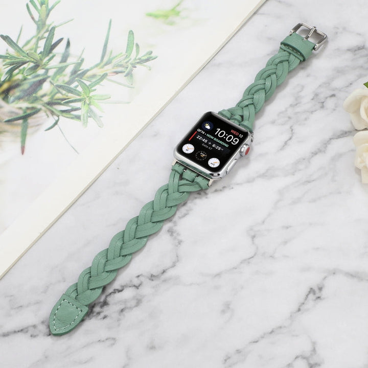 Lisslune | For Apple Watch Series 9&8&7 41mm / SE 3&SE 2&6&SE&5&4 40mm / 3&2&1 38mm Leather Woven Single Loop Band (Green)