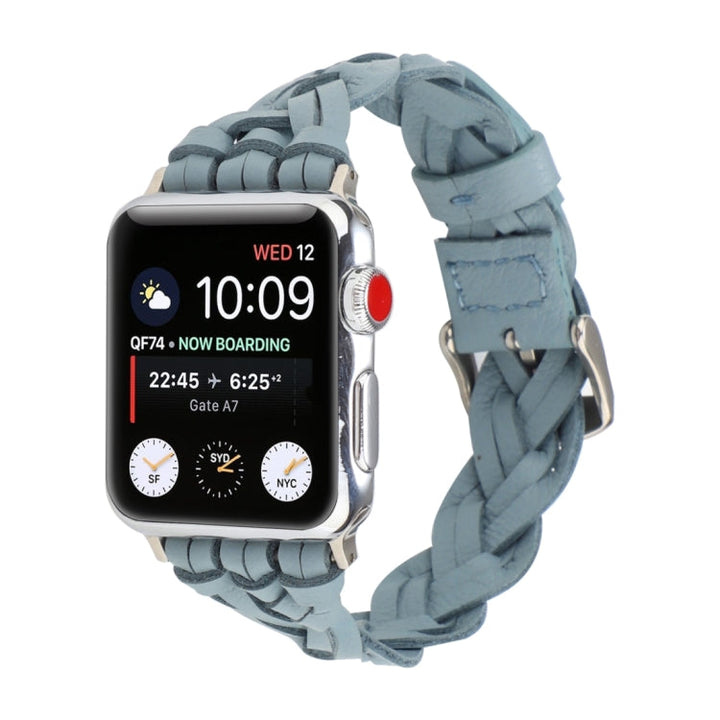 Lisslune | For Apple Watch Series 9&8&7 41mm / SE 3&SE 2&6&SE&5&4 40mm / 3&2&1 38mm Leather Braided Single Bow Watch Band (Sky Blue)