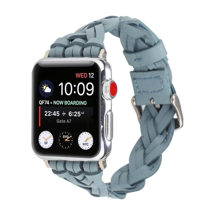 Lisslune | For Apple Watch Series 9&8&7 41mm / SE 3&SE 2&6&SE&5&4 40mm / 3&2&1 38mm Leather Braided Single Bow Watch Band (Sky Blue)
