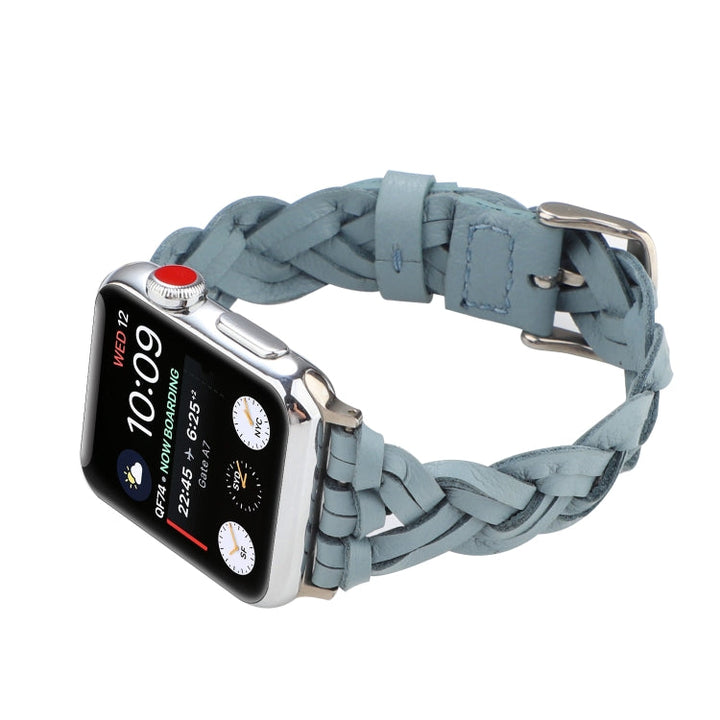 Lisslune | For Apple Watch Series 9&8&7 41mm / SE 3&SE 2&6&SE&5&4 40mm / 3&2&1 38mm Leather Braided Single Bow Watch Band (Sky Blue)