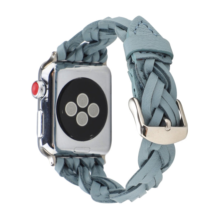 Lisslune | For Apple Watch Series 9&8&7 41mm / SE 3&SE 2&6&SE&5&4 40mm / 3&2&1 38mm Leather Braided Single Bow Watch Band (Sky Blue)