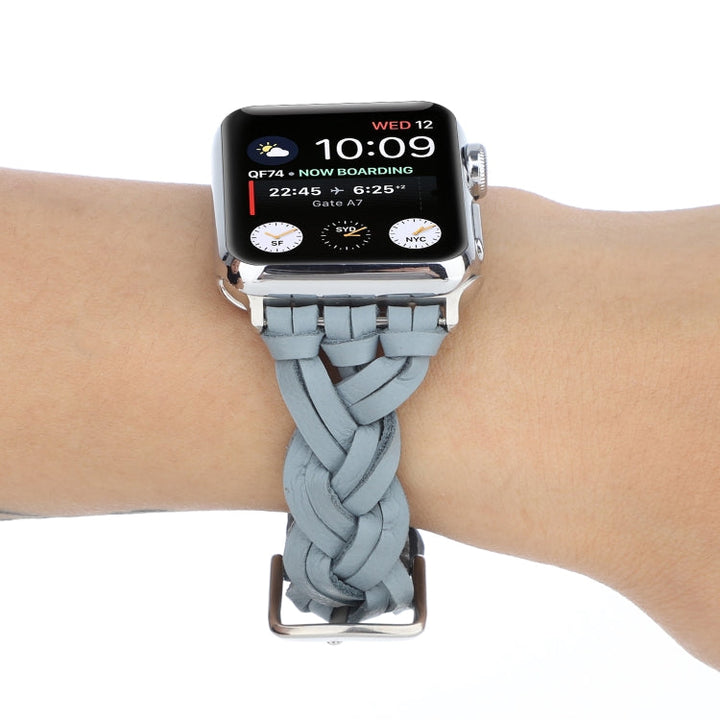 Lisslune | For Apple Watch Series 9&8&7 41mm / SE 3&SE 2&6&SE&5&4 40mm / 3&2&1 38mm Leather Braided Single Bow Watch Band (Sky Blue)