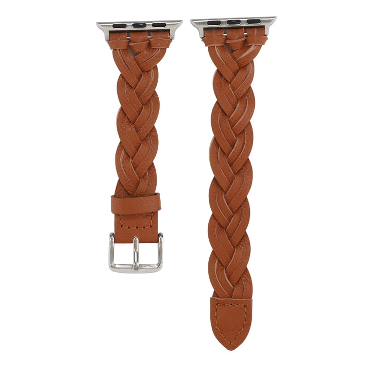 Lisslune | For Apple Watch Series 9&8&7 41mm / SE 3&SE 2&6&SE&5&4 40mm / 3&2&1 38mm Leather Braided Single Loop Watch Band (Brown)