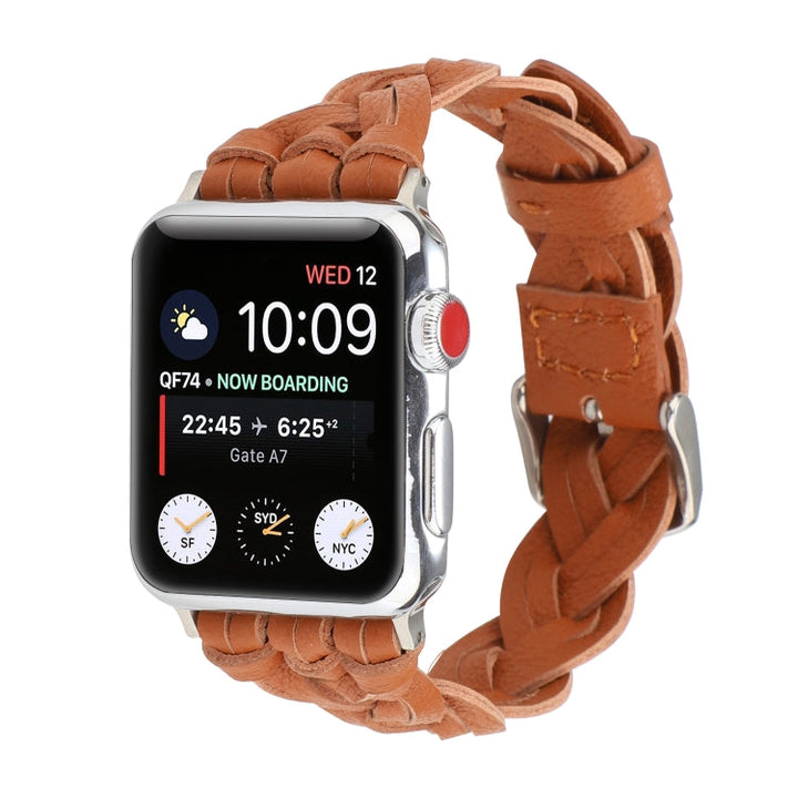 Lisslune | For Apple Watch Series 9&8&7 41mm / SE 3&SE 2&6&SE&5&4 40mm / 3&2&1 38mm Leather Braided Single Loop Watch Band (Brown)
