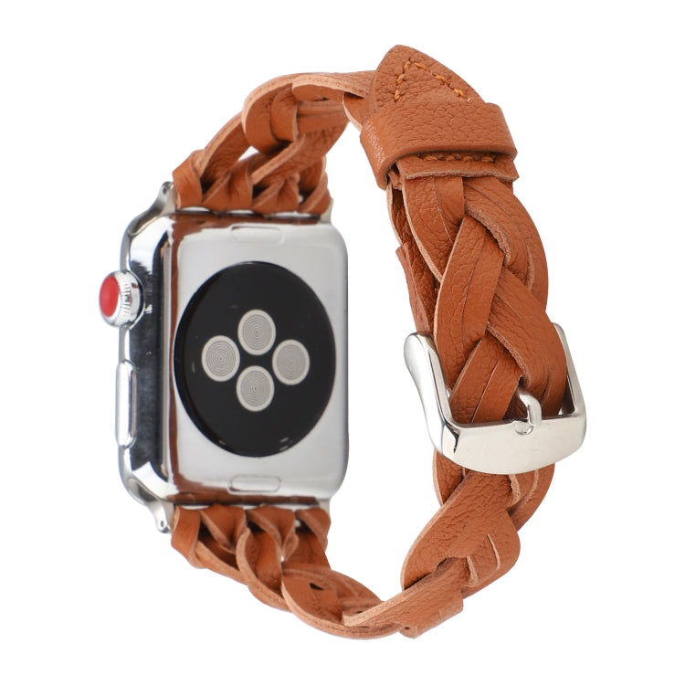 Lisslune | For Apple Watch Series 9&8&7 41mm / SE 3&SE 2&6&SE&5&4 40mm / 3&2&1 38mm Leather Braided Single Loop Watch Band (Brown)