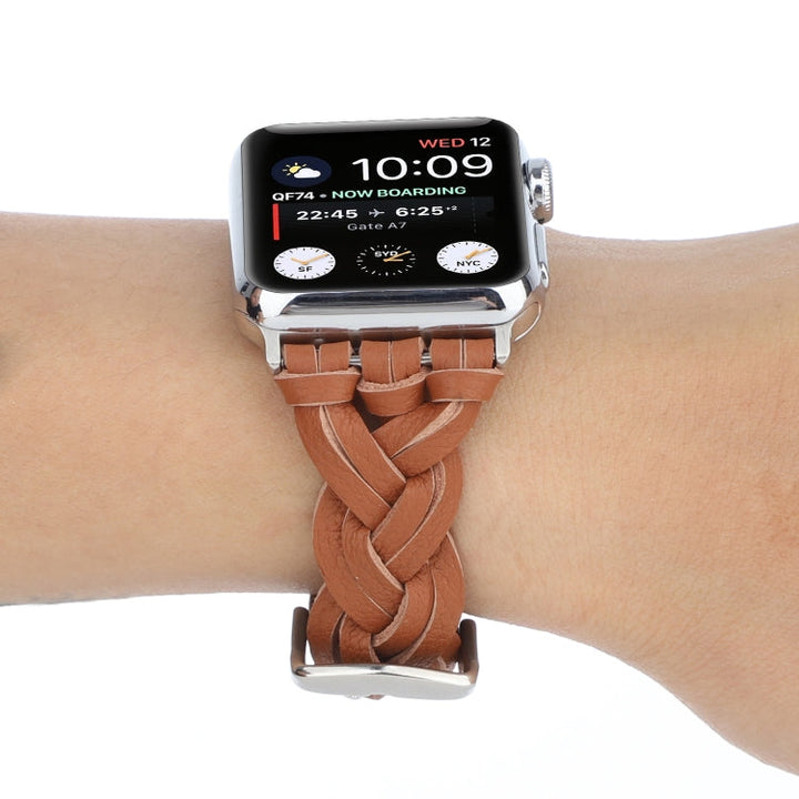 Lisslune | For Apple Watch Series 9&8&7 41mm / SE 3&SE 2&6&SE&5&4 40mm / 3&2&1 38mm Leather Braided Single Loop Watch Band (Brown)