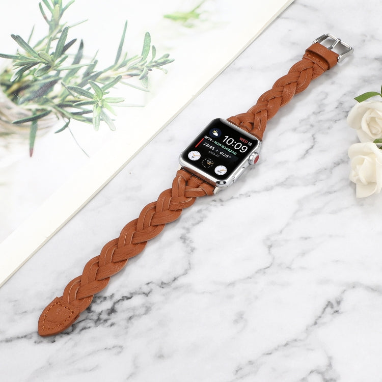 Lisslune | For Apple Watch Series 9&8&7 41mm / SE 3&SE 2&6&SE&5&4 40mm / 3&2&1 38mm Leather Braided Single Loop Watch Band (Brown)
